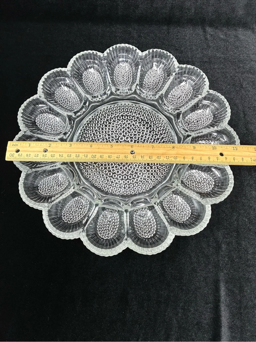 Vintage Indiana Glass Crystal Hobnail Deviled Egg 11' Serving Plate CottageCore